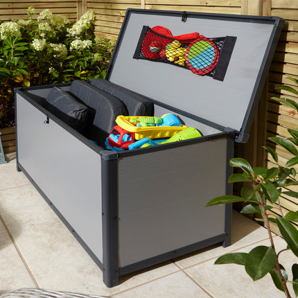 342 Litre Box Lift-up Lid Storage Container in Light Grey with Dark Grey Trim Organiser