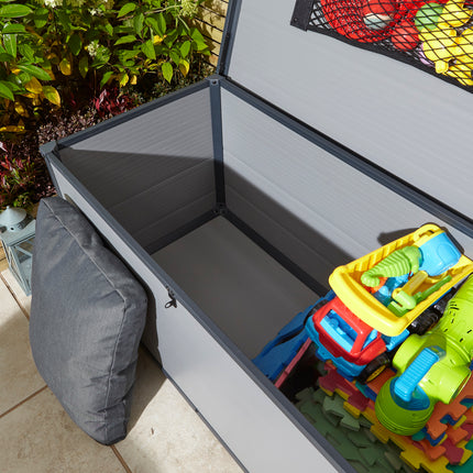 342 Litre Box Lift-up Lid Storage Container in Light Grey with Dark Grey Trim Organiser