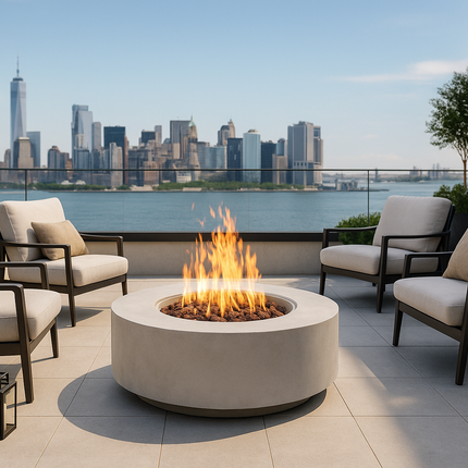 MDA Designs FUSION Light Grey Lavish Garden & Patio Gas Fire Pit with Eco-Stone Finish - Fully Assembled