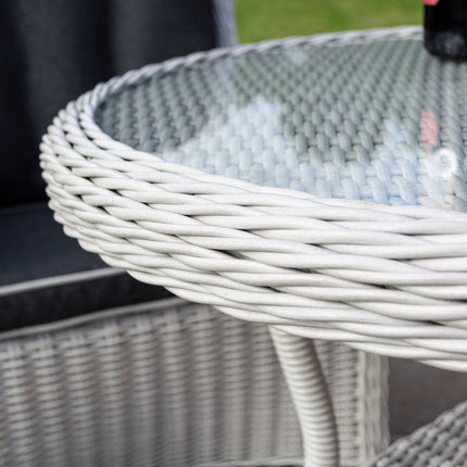 Outdoor Three-Piece Rattan Effect Furniture Set with Glass Top Table in Natural Grey