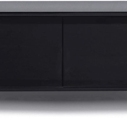 MDA Designs CORVUS Corner-Friendly Gloss Black Contemporary Cabinet with Walnut Profiles Black BeamThru Glass Doors Suitable for Flat Screen TVs up to 50" - Grade A