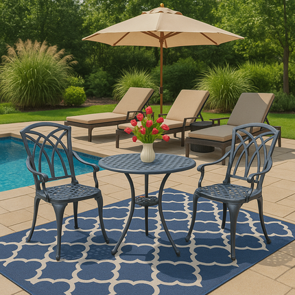 Centurion Supports OSHOWA Luxurious Garden and Patio Table and 2 Large Chairs with Armrests Cast Aluminium Bistro Set Grey