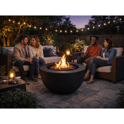MDA Designs TABITI Black Lavish Garden & Patio Gas Fire Pit with Eco-Stone Finish