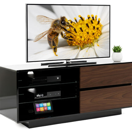 Centurion Supports Gallus Gloss Black with 2-Walnut Drawers and 3-Shelf 32"-55" LED/LCD/Plasma Cabinet TV Stand