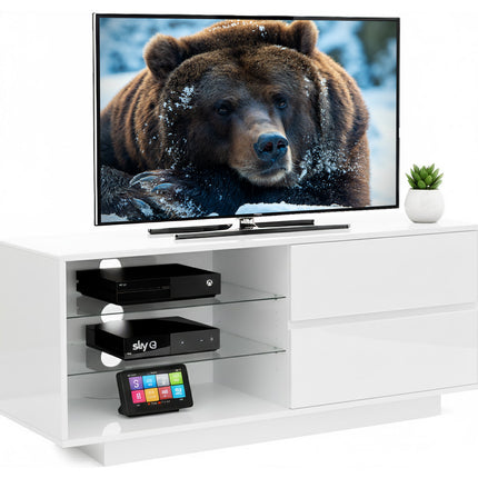 Centurion Supports Gallus Gloss White TV Stand with 2 Drawers and 3-Shelves Modern Entertainment Unit for TVs up to 55 Inch