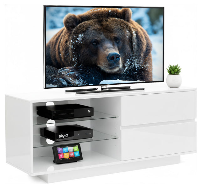 Centurion Supports Gallus Gloss White TV Stand with 2 Drawers and 3-Shelves Modern Entertainment Unit for TVs up to 55 Inch