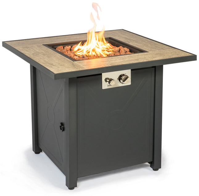 MDA Designs Kamar Stylish Metal Frame Garden and Patio Ceramic Tabletop Gas Fire Pit