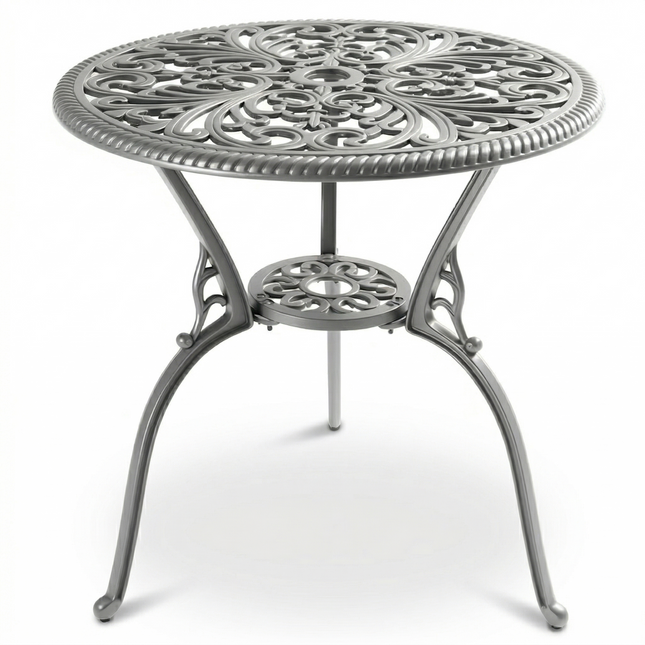 Centurion BANGUI Outdoor Bistro Table Cast Aluminium Grey, Garden Patio Round Table with Parasol Hole, Weather Resistant Rustproof Metal Furniture for Balcony Decking Terrace 68.5cm