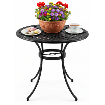 Centurion PREGO Outdoor Bistro Table Cast Aluminium Black, Garden Patio Round Table with 4-Legs Weather Resistant Rustproof Metal Furniture for Balcony Decking Terrace
