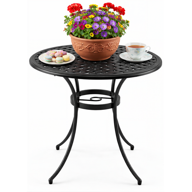 Centurion PREGO Outdoor Bistro Table Cast Aluminium Black, Garden Patio Round Table with 4-Legs Weather Resistant Rustproof Metal Furniture for Balcony Decking Terrace