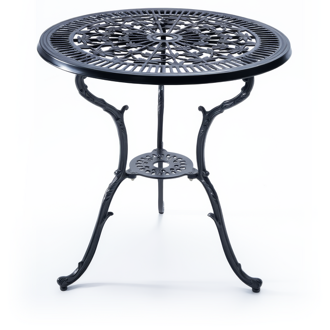 Centurion TABREEZ Garden Bistro Table Cast Aluminium Patio Table with Parasol Hole 4.7cm, Rustproof Weather Resistant Outdoor Furniture for Balcony Terrace Decking Lawn 69.5cm Round