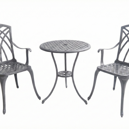 Centurion Supports OSHOWA Luxurious Garden and Patio Table and 2 Large Chairs with Armrests Cast Aluminium Bistro Set Grey