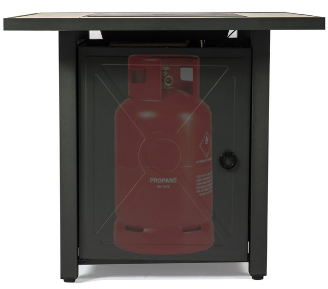 MDA Designs Kamar Stylish Metal Frame Garden and Patio Gas Fire Pit Ceramic Tabletop Outdoor Heater