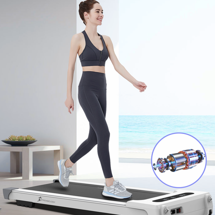 Strongology MOTIONIC WHITE Home and Office Ultra Quiet Adjustable Speed 1-8km/h Slimline 2.5HP Bluetooth Treadmill with LED Display - Fully Assembled