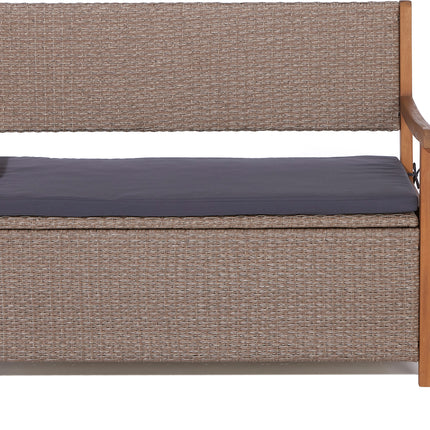 150L Underseat Storage Rattan Two-Seater Bench with Grey Seat Pad