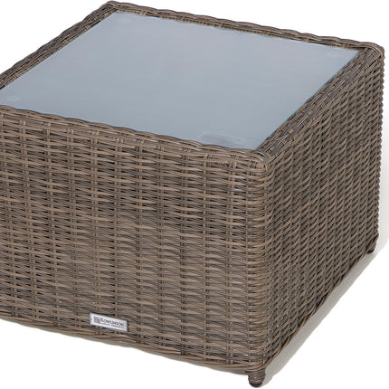 Outdoor Two-Piece Rattan Effect Furniture Set with Frosted Glass Top Table in Natural Weave