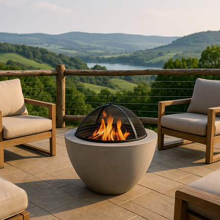 Centurion Supports Fireology DIABLO Light Grey Contemporary Garden and Patio Heater Fire Pit and Barbecue with Concrete Stone-Effect Finish - Fully Assembled