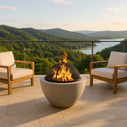 Centurion Supports Fireology DIABLO Light Grey Contemporary Garden and Patio Heater Fire Pit and Barbecue with Concrete Stone-Effect Finish - Fully Assembled