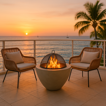 Centurion Supports Fireology DIABLO Light Grey Contemporary Garden and Patio Heater Fire Pit and Barbecue with Concrete Stone-Effect Finish - Fully Assembled