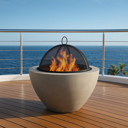 Centurion Supports Fireology DIABLO Light Grey Contemporary Garden and Patio Heater Fire Pit and Barbecue with Concrete Stone-Effect Finish - Fully Assembled