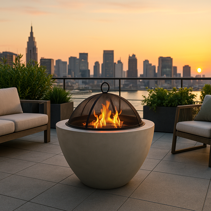 Centurion Supports Fireology DIABLO Light Grey Contemporary Garden and Patio Heater Fire Pit and Barbecue with Concrete Stone-Effect Finish - Fully Assembled