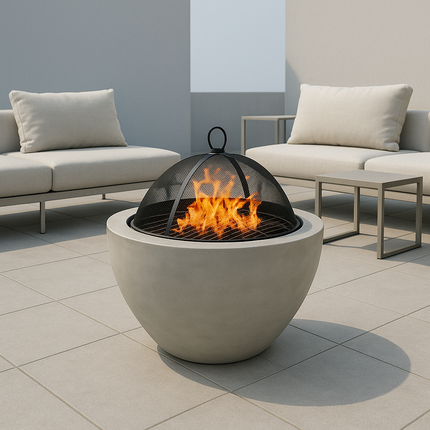 Centurion Supports Fireology DIABLO Light Grey Contemporary Garden and Patio Heater Fire Pit and Barbecue with Concrete Stone-Effect Finish - Fully Assembled