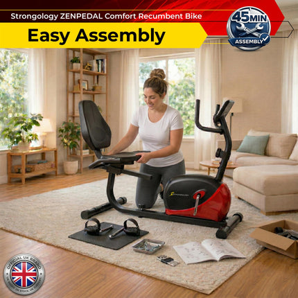 Strongology ZENPEDAL Recumbent Exercise Bike for Home, Magnetic Resistance Bike with 8 Levels, LCD Monitor with Heart Rate, Adjustable Seat with Back Support, Quiet Indoor Cycle - Grade A