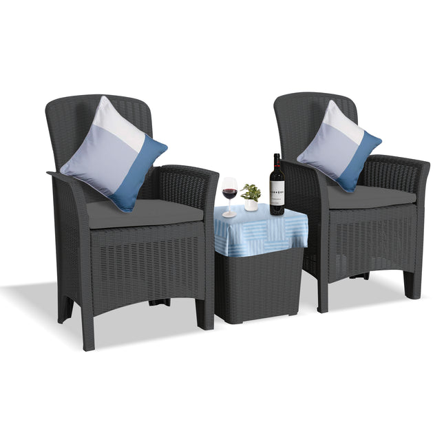 Centurion Supports OPHELIA 3-Piece Rattan Garden Furniture High Back Armchair Set with Side Table in Black - Grade A