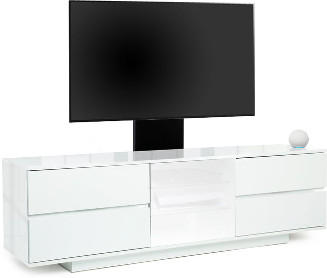 Centurion Supports AVITUS ULTRA Gloss White Remote Friendly White BeamThru Door with 4-White Drawers up to 65" Flat Screen TV Cabinet with Mounting Arm