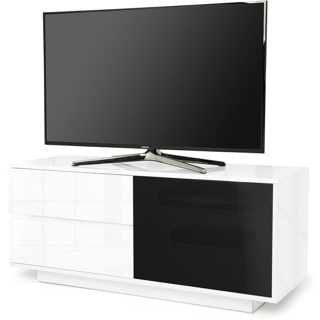Centurion Supports Gallus Ultra Remote Friendly BeamThru Gloss White with 2-White Drawers 32"-55" Flat Screen Cabinet TV Stand