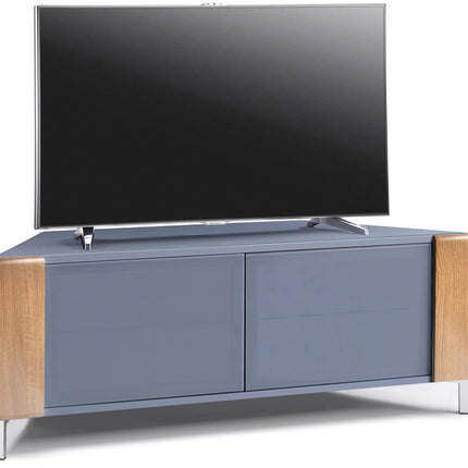 MDA Designs CORVUS Corner-Friendly Grey BeamThru Glass Doors with Oak Profiles Contemporary Cabinet for Flat Screen TVs up to 50"
