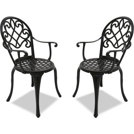 Centurion Supports Prego 2-Large Garden & Patio Bistro Chairs with Armrests in Cast Aluminium Black - Assembled - Grade A