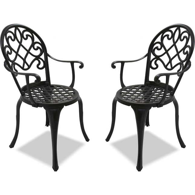Centurion Supports Prego 2-Large Garden & Patio Bistro Chairs with Armrests in Cast Aluminium Black - Assembled - Grade A