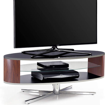 MDA Designs Orbit 1100BWA Gloss Black TV Stand with Walnut Elliptic Sides for Flat Screen TVs up to 55"