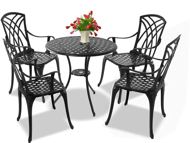 Centurion Supports OSHOWA Garden and Patio Table and 4 Large Chairs with Armrests Cast Aluminium Bistro Set - Black