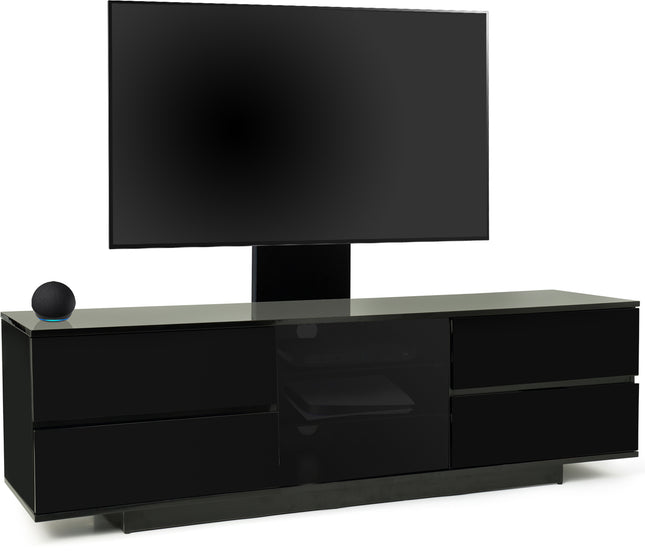 Centurion Supports AVITUS ULTRA Gloss Black Remote Friendly BeamThru Door with 4-Drawers up to 65" Flat Screen TV Cabinet with Mounting Arm