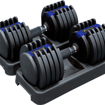 Strongology Predator 20 Home Fitness Adjustable Smart Pair Dumbbells up to 20kg Training Weights in Black/Blue