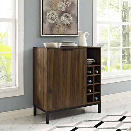 Centurion Supports VILANO Walnut 8-Bottle Wine Storage and 3-Row Glass Holder Modern Bar Kitchen Cabinet Buffet