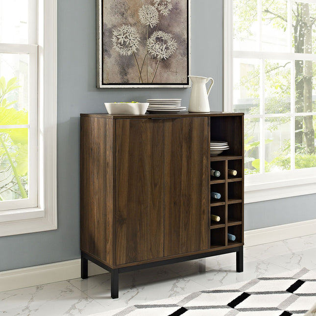 Centurion Supports VILANO Walnut 8-Bottle Wine Storage and 3-Row Glass Holder Modern Bar Kitchen Cabinet Buffet