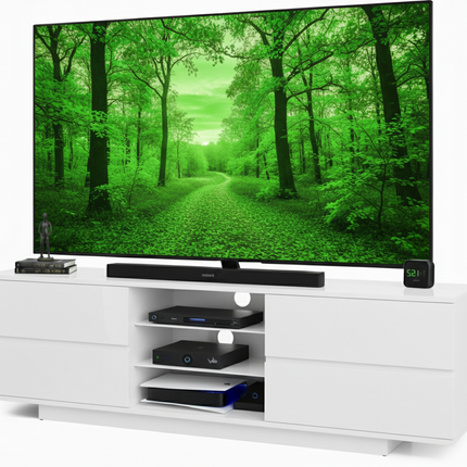 Homeology Avitus Premium High Gloss White with 4-White Drawers and 3-Shelf 32"-65" LED/OLED/LCD TV Cabinet