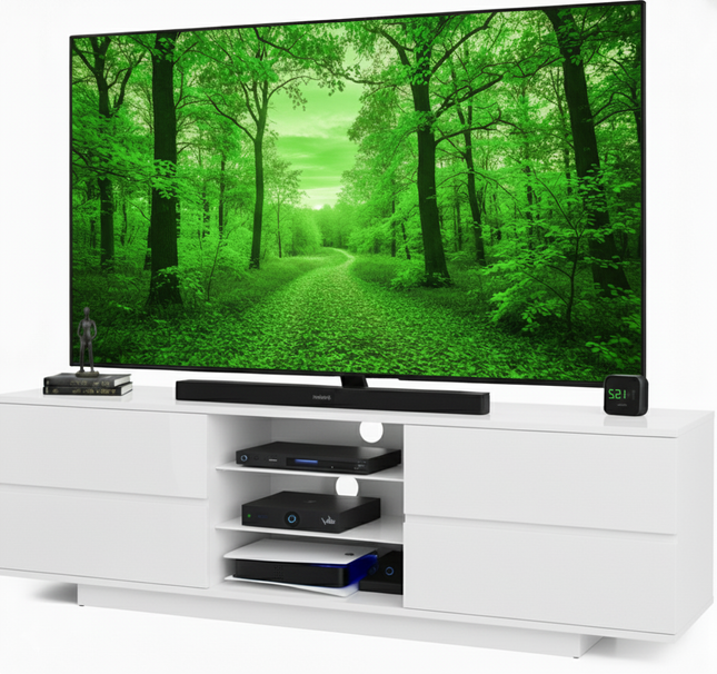 Homeology Avitus Premium High Gloss White with 4-White Drawers and 3-Shelf 32"-65" LED/OLED/LCD TV Cabinet