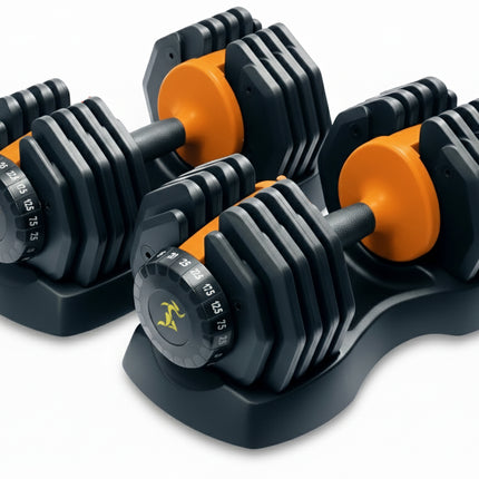 Strongology URBAN25 Orange Adjustable Dumbbell Pair | 2.5kg to 25kg Quick-Select Weight | 10-in-1 Space-Saving Design | Soft-Grip Handle | Secure Plate-Locking System | Home Gym Strength Training Workouts