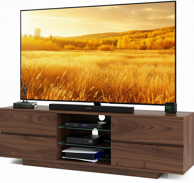 Homeology Avitus Premium Walnut with 4-Walnut Drawers and 3-Shelf 32"-65" LED/OLED/LCD TV Cabinet