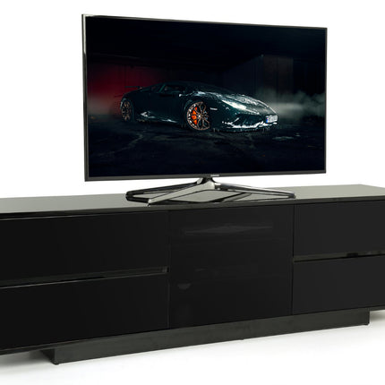 Centurion Supports AVITUS ULTRA Remote Friendly BeamThru Gloss Black with 4-Black Drawers 32"-65" Flat Screen TV Cabinet - Grade A