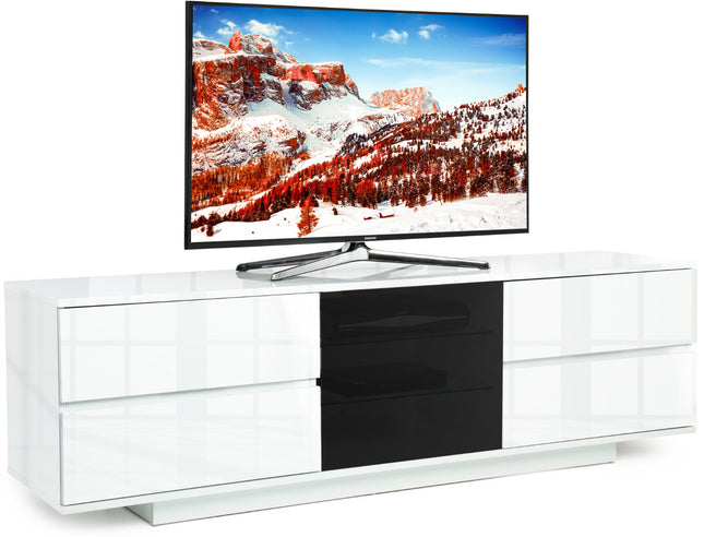 Centurion Supports AVITUS ULTRA Remote Friendly BeamThru Gloss White with 4-White Drawers 32"-65" Flat Screen TV Cabinet