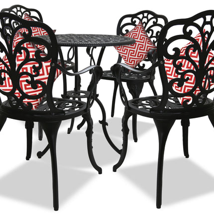 Centurion Supports BANGUI Black Luxurious Garden and Patio Table and 4 Large Chairs with Armrests Cast Aluminium Bistro Set