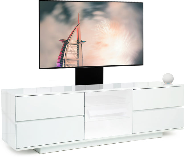 Centurion Supports AVITUS ULTRA Gloss White Remote Friendly White Door with 4-White Drawers up to 65" Flat Screen TV Cabinet with Mounting Arm
