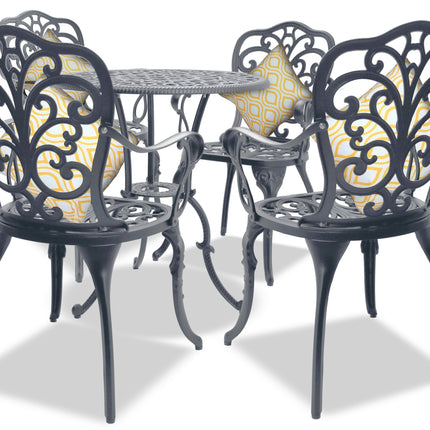 Centurion Supports BANGUI Grey Luxurious Garden and Patio Table and 4 Large Chairs with Armrests Cast Aluminium Bistro Set