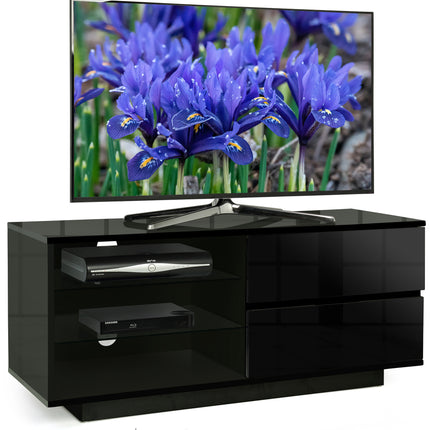 Centurion Supports Gallus Gloss Black with 2-Black Drawers and 3-Shelf 32"-55" LED/LCD/Plasma Cabinet TV Stand