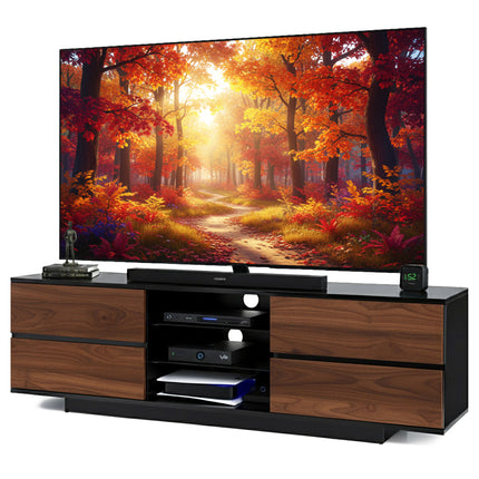 Homeology Avitus High Gloss Black with 4-Walnut Drawers & 3-Shelf 32"-65" LED/OLED/LCD TV Cabinet - Fully Assembled